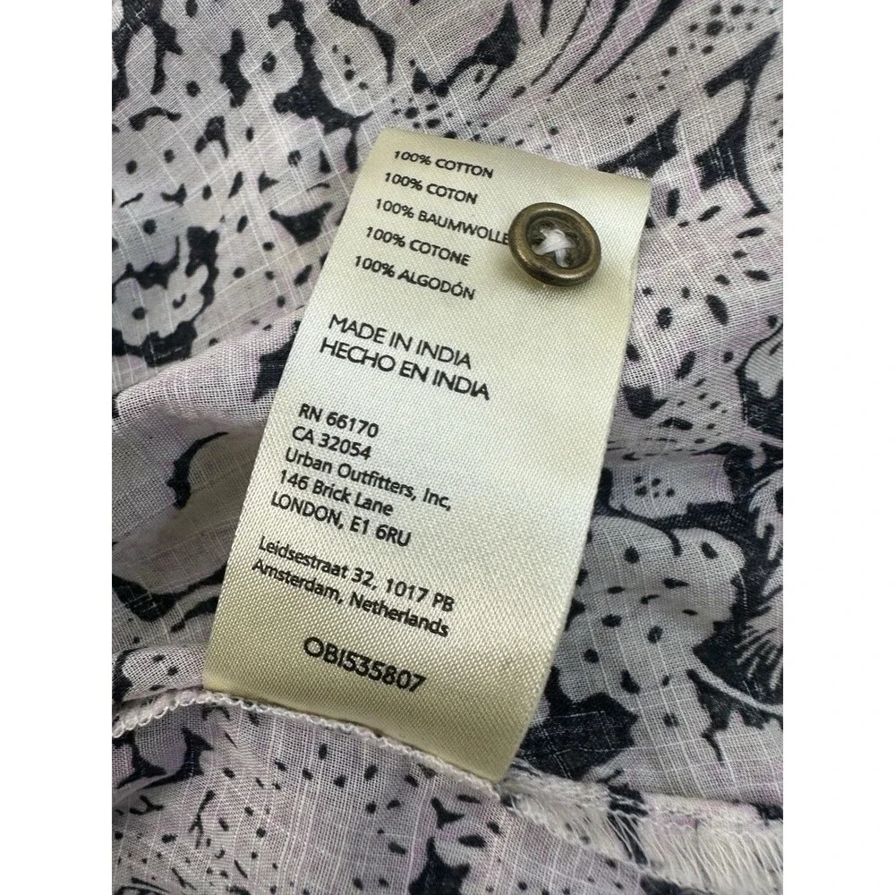 Anthropologie Floral Ruffle Peasant Top Long Puff Sleeves Button Cotton Large